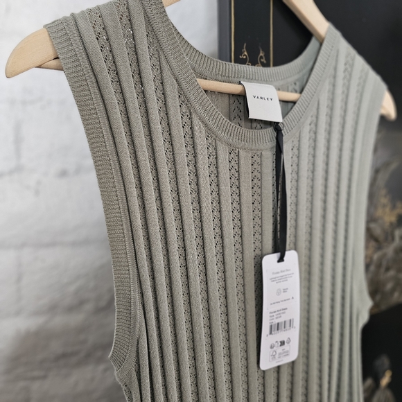 Anthropologie VARLEY Florian Knit Midi Dress NWT Sz L Sage Green Pointelle Knit - Picture 8 of 13